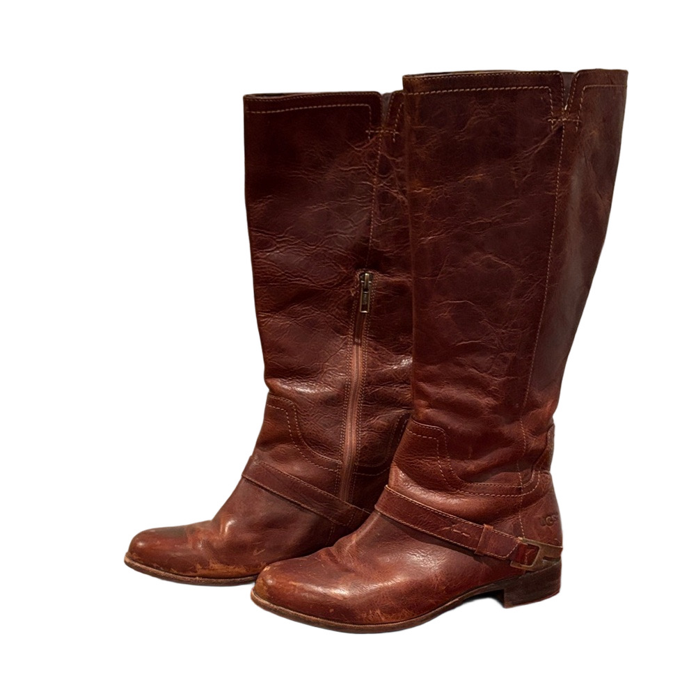 UGG Dark Brown Leather Heeled Boots